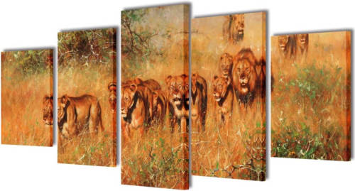 VidaXL Canvas muurdruk set leeuw 100 x 50 cm