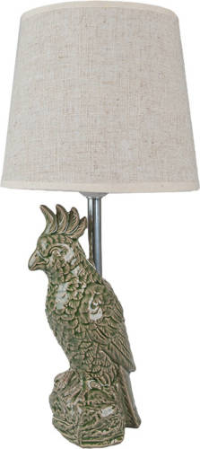 HAES deco - Tafellamp - City Jungle - Papegaai Lamp, Ø 18x36 cm - Groen Keramiek met Beige - Bureaulamp, Sfeerlamp