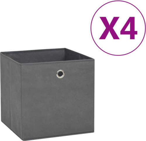 VidaXL Opbergboxen 4 st 28x28x28 cm nonwoven stof grijs