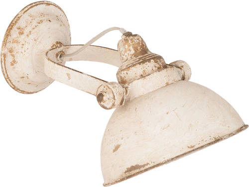 HAES deco - Wandlamp - Industrial - Vintage / Retro Lamp, 21x30x19 cm - Wit Metaal - Ronde Muurlamp, Sfeerlamp