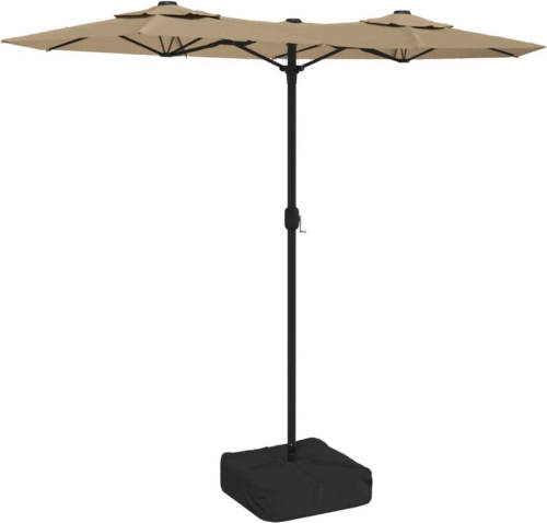 The Living Store Dubbele Parasol - Taupe en Donkergrijs - 316x145x240 cm - UV-beschermend Polyester - Sterk Frame