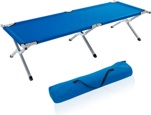 Tresko -XL campingbed- blauw- 210cm-veldbed-ligbed- logeerbed- opklapbed -150kg