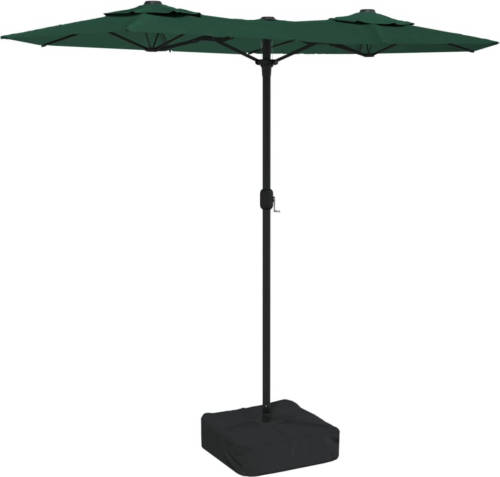 The Living Store Dubbele Parasol - Groen en Donkergrijs - 316 x 145 x 240 cm - Polyester - Sterke Voet