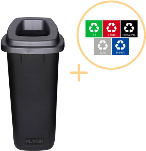 Plafor - Prullenbak 90L - Recycling - Zwart