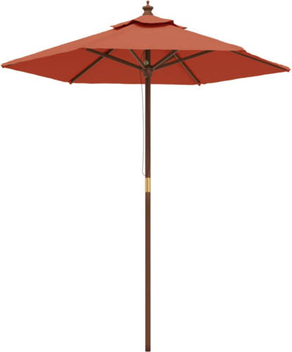 The Living Store Parasol met houten paal 196x231 cm terracottakleurig - Parasol