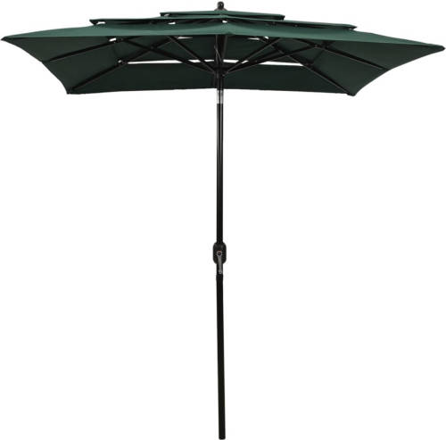 The Living Store Parasol 3-laags Groen - 200x200x240cm - UV-beschermend polyester - Gepoedercoat aluminium - Inclusief