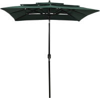 The Living Store Parasol 3-laags Groen - 200x200x240cm - UV-beschermend polyester - Gepoedercoat aluminium - Inclusief