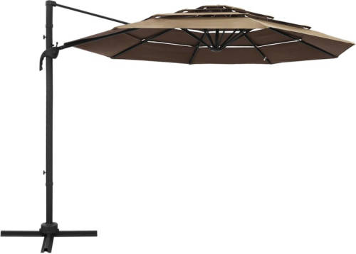 The Living Store Parasol Vierkant - 300x300x247 cm - UV-beschermend polyester - Taupe