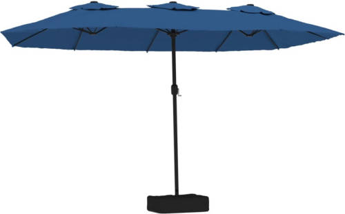 The Living Store Dubbele Parasol - Elegant - Tuinartikelen - 449 x 265 x 245 cm - Azuurblauw en Donkergrijs