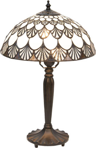 HAES deco - Tiffany Tafellamp Wit, Bruin Ø 31x46 cm Fitting E27 / Lamp max 1x60W