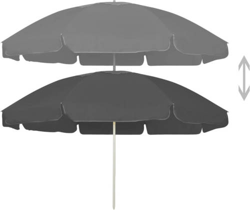 The Living Store Strandparasol Polyester Antraciet 240 cm - UV-bestendig - Kantelend - Vrijstaande of tafelmontage