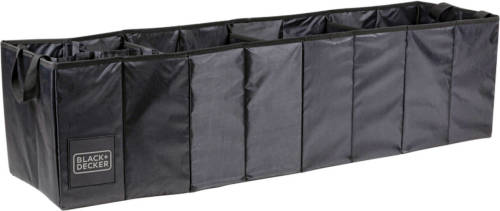 BLACK+DECKER Kofferbak Opbergbox - 110 x 30 x 30 CM - 5 Vakken - Opvouwbaar - Met Handvatten - Zwart