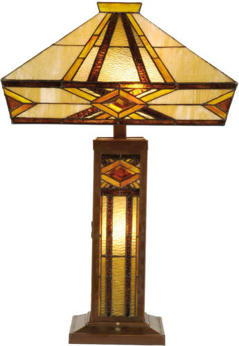 HAES deco - Tiffany Tafellamp Beige, Bruin 42x42x71 cm Fitting E27 / Lamp max 2x60W /Fitting E14 / Lamp max 1x15W