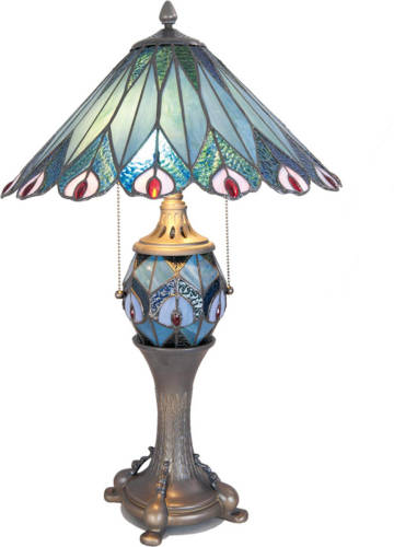 HAES deco - Tiffany Tafellamp Blauw, Rood Ø 40x65 cm Fitting E27 / Lamp max 2x60W / Fitting E14 / Lamp max 1x7W