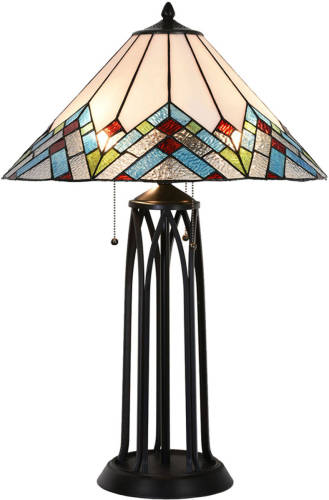 HAES deco - Tiffany Tafellamp Beige, Blauw Ø 51x75 cm Fitting E27 / Lamp max 2x40W