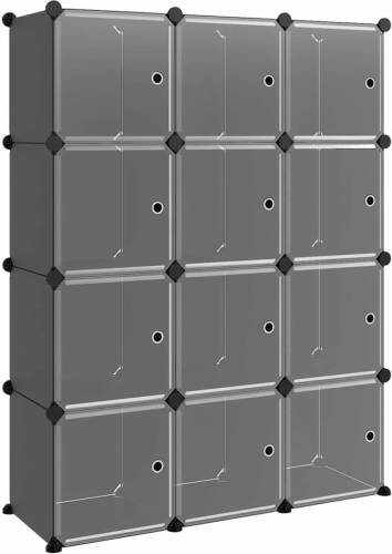 VidaXL Opbergmeubel met 12 vakken en deuren polypropeen zwart