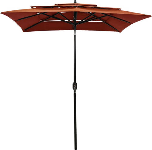 The Living Store Parasol 3-laags terracotta 200x200x240 cm (BxDxH) - UV-beschermend polyester - gepoedercoat aluminium