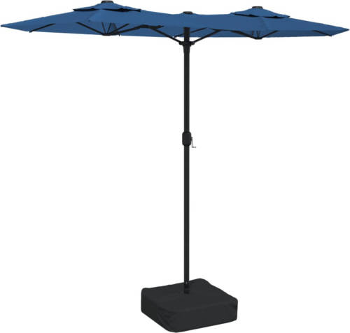 The Living Store Dubbele Parasol - Elegante - Polyester - Azuurblauw en Donkergrijs - 316x145x240cm - Zwengelmechanisme