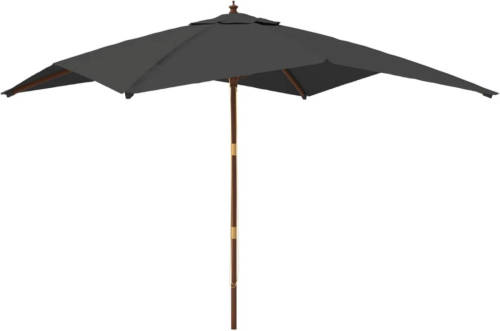 The Living Store Parasol - 300 x 300 x 273 cm - Antraciet polyester - Hardhouten frame - Dubbel katrolsysteem