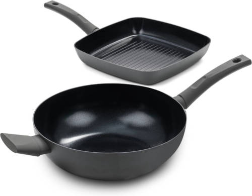 ISENVI Avon Combideal - Grillpan en wokpan met deksel - Ergo - Antraciet - Keramisch - 100% PFAS, PTFE en PFOA vrij
