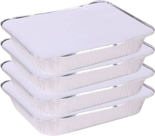 Elite Meal prep bewaar bakjes - Aluminium - 4x - 33 x 25 x 5 cm - met deksel - Vershoudbakjes
