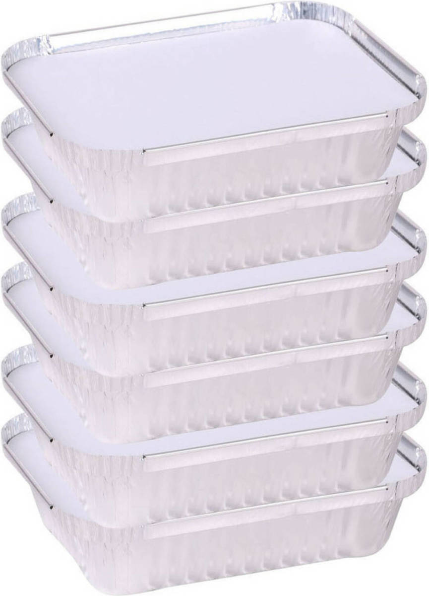Elite Meal prep bewaar bakjes - Aluminium - 6x - 19 x 14 x 4 cm - met deksel - Vershoudbakjes