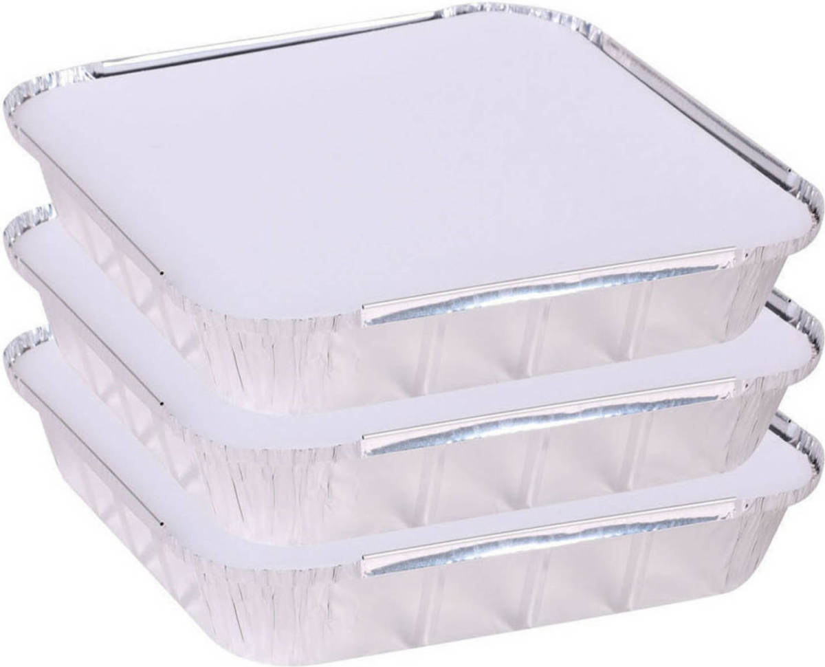 Elite Meal prep bewaar bakjes - Aluminium - 3x - 25 x 25 x 5 cm - met deksel - Vershoudbakjes