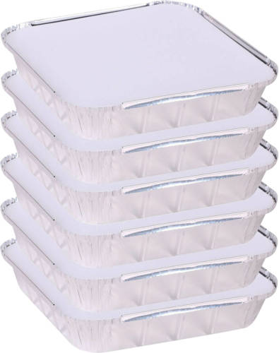 Elite Meal prep bewaar bakjes - Aluminium - 6x - 25 x 25 x 5 cm - met deksel - Vershoudbakjes