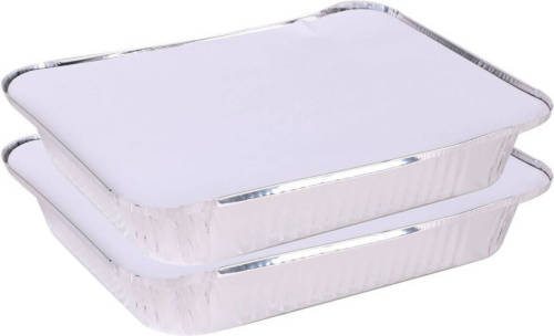 Elite Meal prep bewaar bakjes - Aluminium - 2x - 33 x 25 x 5 cm - met deksel - Vershoudbakjes