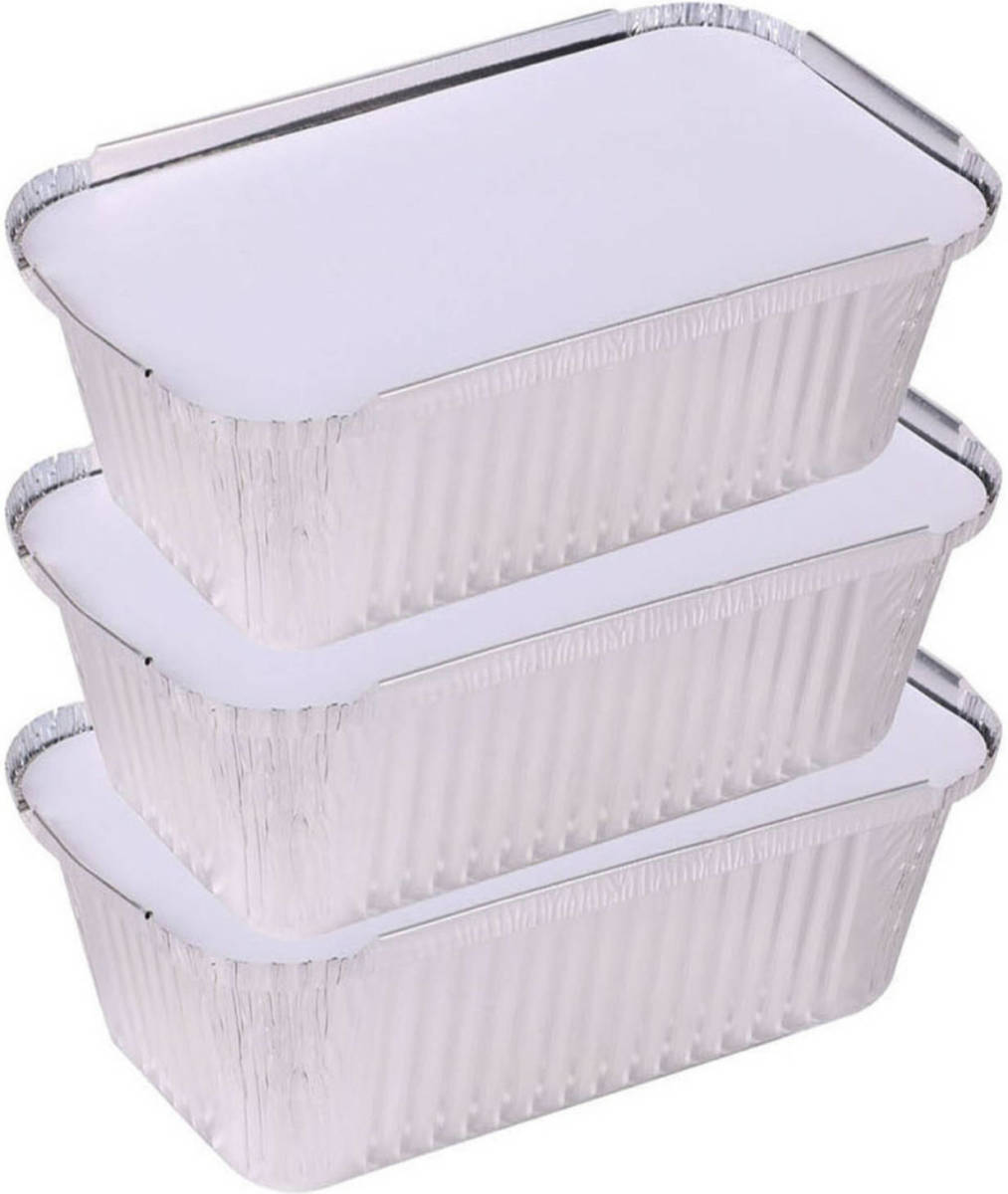 Elite Meal prep bewaar bakjes - Aluminium - 3x - 25 x 15 x 7 cm - met deksel - Vershoudbakjes
