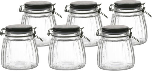 Urban Living Voorraadpot/bewaarpot - 6x - 1L - glas - met beugelsluiting - mat zwarte deksel - Voorraadpot