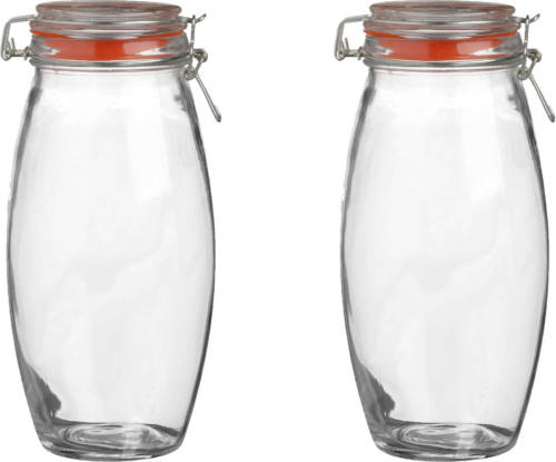 Urban Living Voorraadpot/bewaarpot - 2x - 1.9L - glas - met beugelsluiting - D12 x H25 cm - Voorraadpot