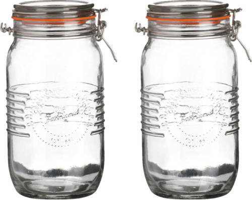 Urban Living Voorraadpot/bewaarpot - 2x - 1.5L - glas - met beugelsluiting - D14 x H22 cm - Voorraadpot