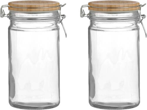 Urban Living Voorraadpot/bewaarpot - 2x - 1L - glas - met beugelsluiting - bamboe deksel - Voorraadpot