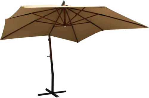 VidaXL Zweefparasol met houten paal 300 cm taupe