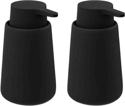 5five 2x Stuks Zeeppompjes/zeepdispensers van keramiek - zwart - 250 ml - Zeeppompjes
