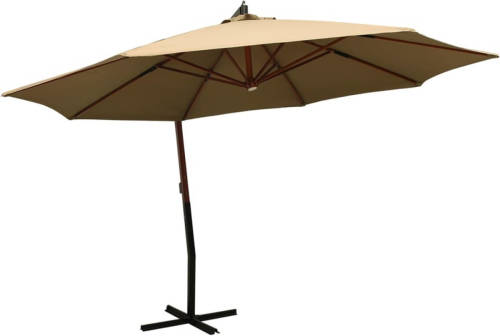 VidaXL Zweefparasol met houten paal 350 cm taupe