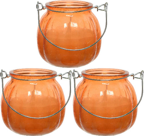 Decoris 3x citronella kaarsen in glas - 15 branduren - D8 x H8 cm - oranje - geurkaarsen