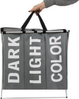 Iso Trade Wasmand met 3-vaks was sorteerder dark, light, colour grijs 64.5 x 58 x 36.5cm