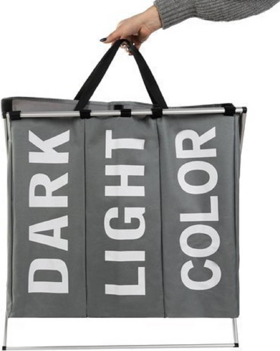 Iso Trade Wasmand met 3-vaks was sorteerder dark, light, colour grijs 64.5 x 58 x 36.5cm