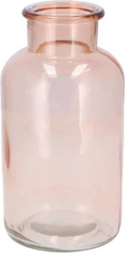 DK Design Bloemenvaas melkbus fles - helder glas zachtroze - D10 x H20 cm - Vazen