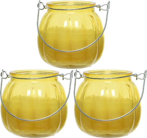 Decoris 3x citronella kaarsen in glas - 15 branduren - D8 x H8 cm - geel - geurkaarsen
