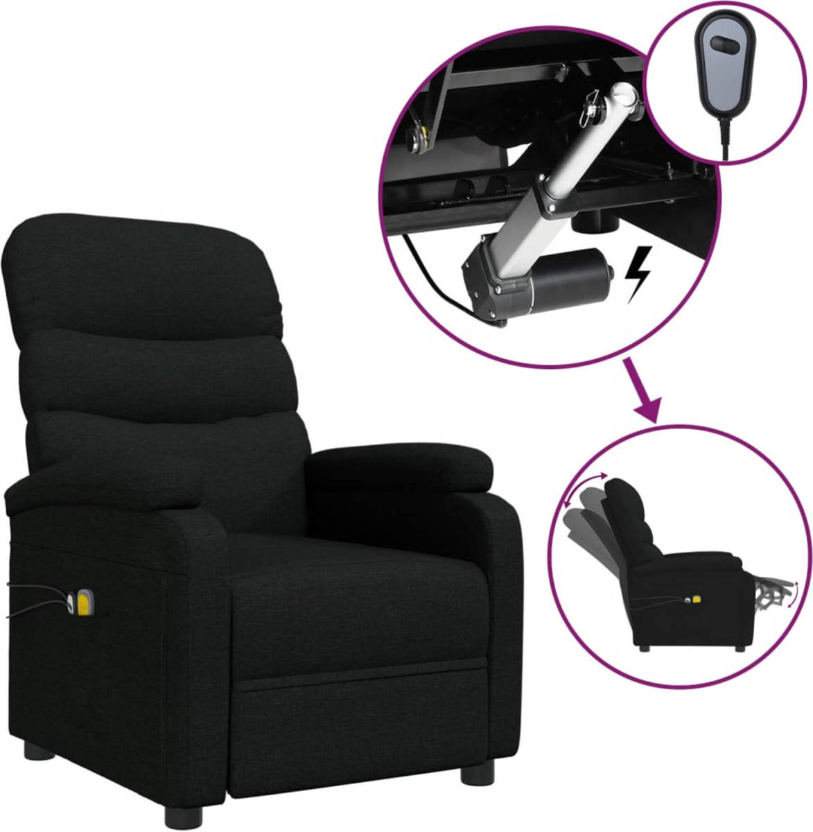 VidaXL Massagestoel elektrisch stof zwart