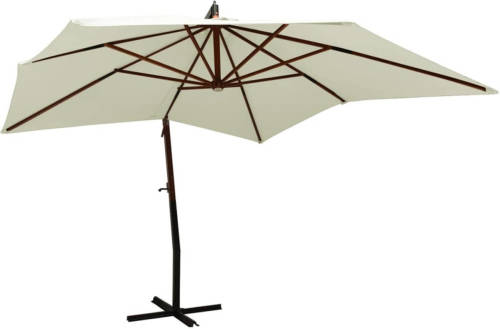 VidaXL Zweefparasol met houten paal 300 cm zandwit