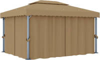 VidaXL Prieel met gordijn 4x3 m aluminium taupe
