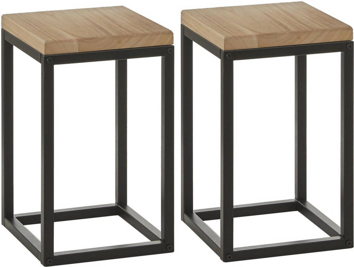 Mica Decorations Bijzettafel - 2x - hout - metalen poten - H42 x 25 cm - Bijzettafels