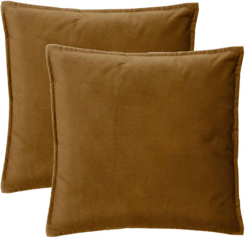 Atmosphera Bank/sierkussens huiskamer Sophia - 2x - 45 x 45 cm - goud/bruin - polyester - met rits - Sierkussens