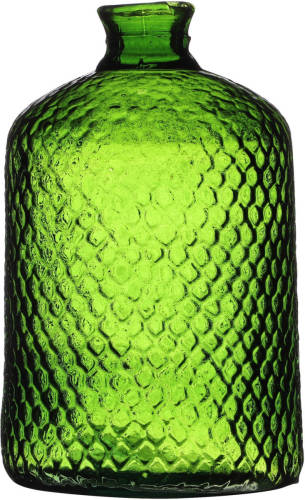 Natural Living Bloemenvaas Scubs Bottle - groen geschubt transparant - glas - D18 x H31 cm - Vazen