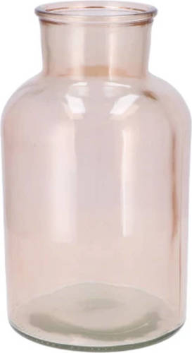 DK Design Bloemenvaas melkbus fles - helder glas zachtroze - D17 x H30 cm - Vazen