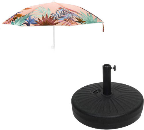 4Goodz Roze Parasol met Bladeren 180 cm met Bijbehorende Parasolvoet